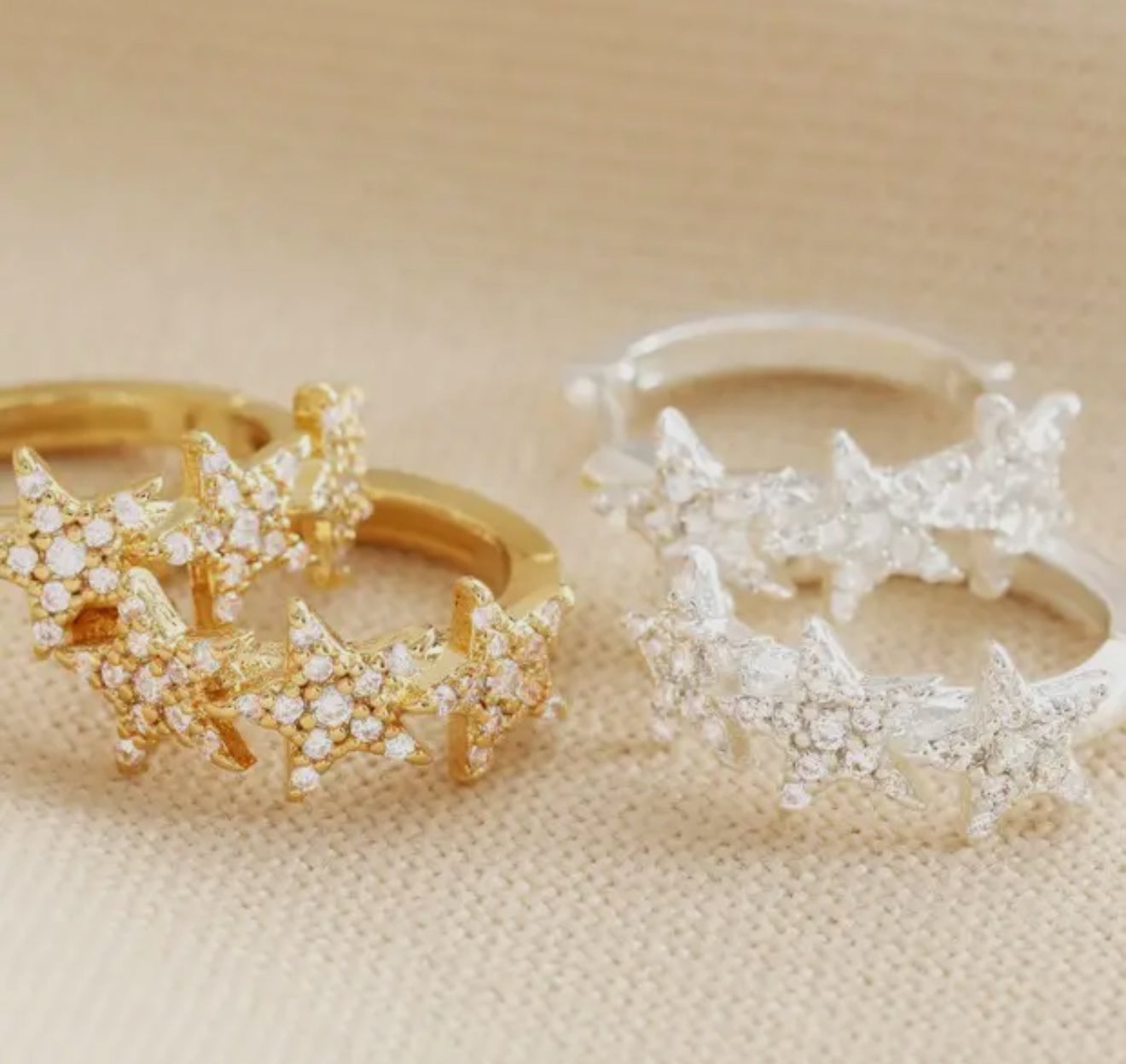 Triple Star Huggie Hoop Earrings