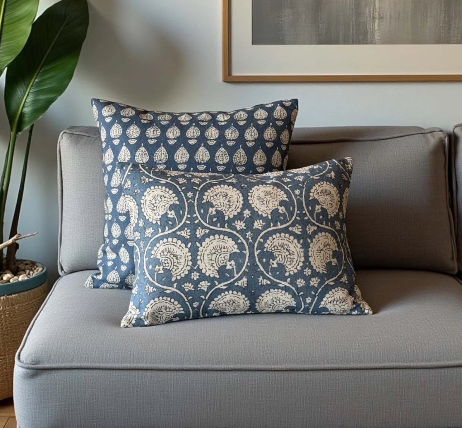 Blue Block Print Cushion