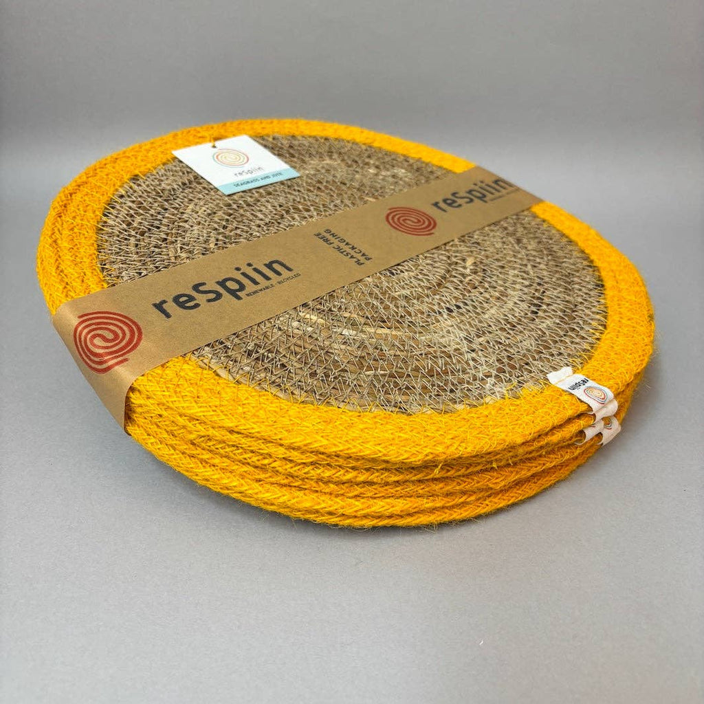Set of 6 Seagrass & Jute Tablemats - Natural/Yellow