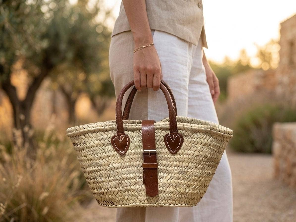 Moroccan Straw Bag with Leather Buckle – Beach Tote