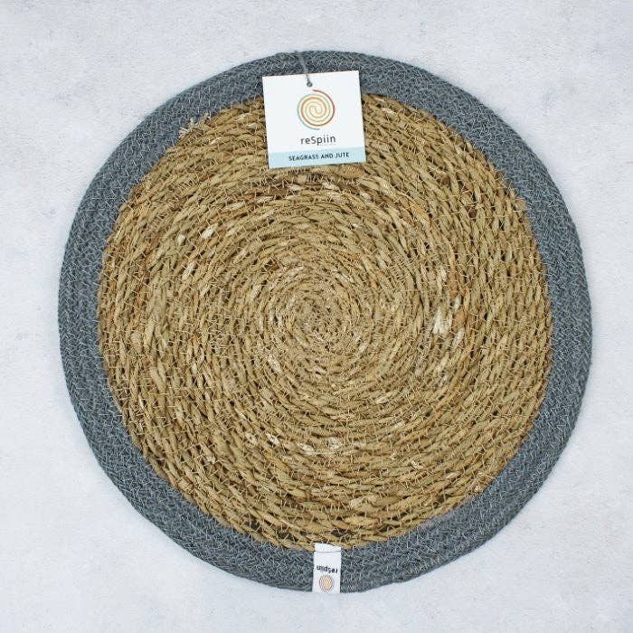 Set of 6 Seagrass & Jute Tablemats - Natural/Grey