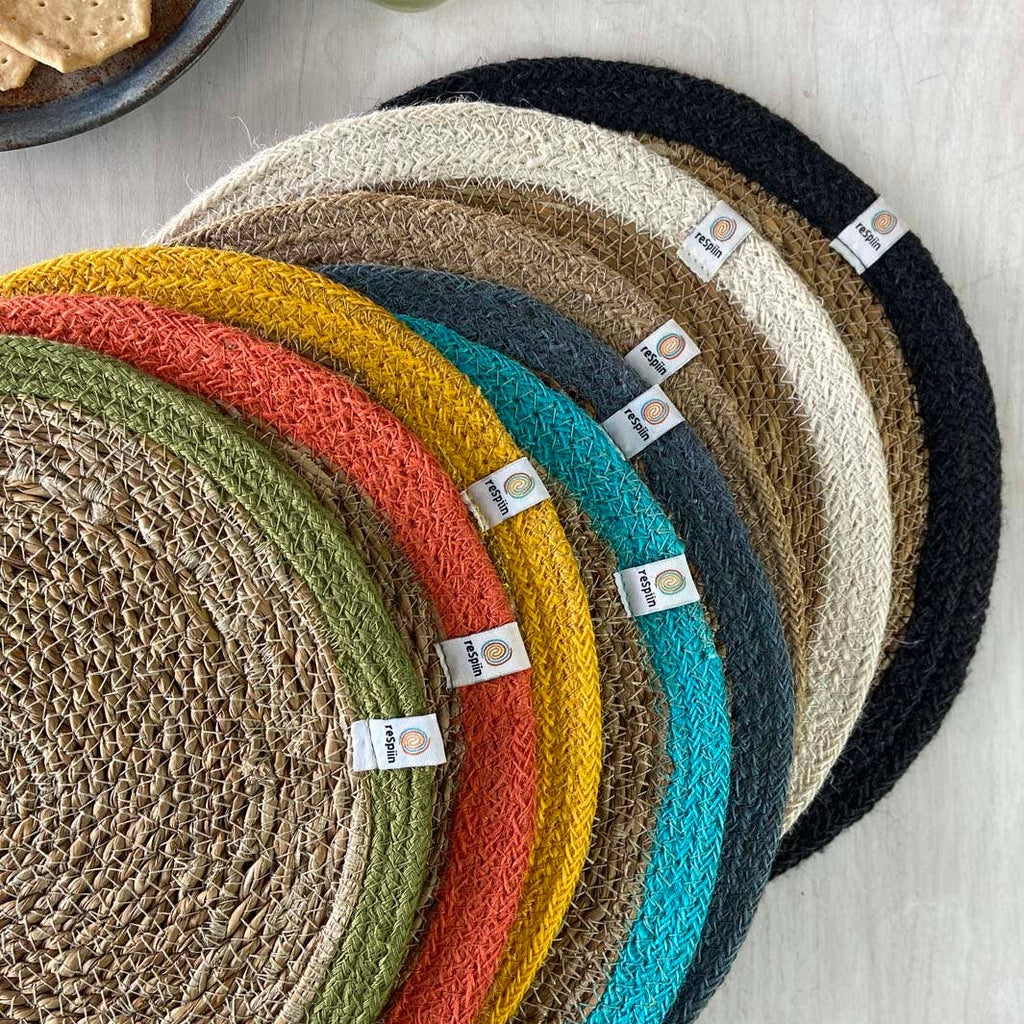 Set of 6 Seagrass & Jute Tablemats - Natural/Grey