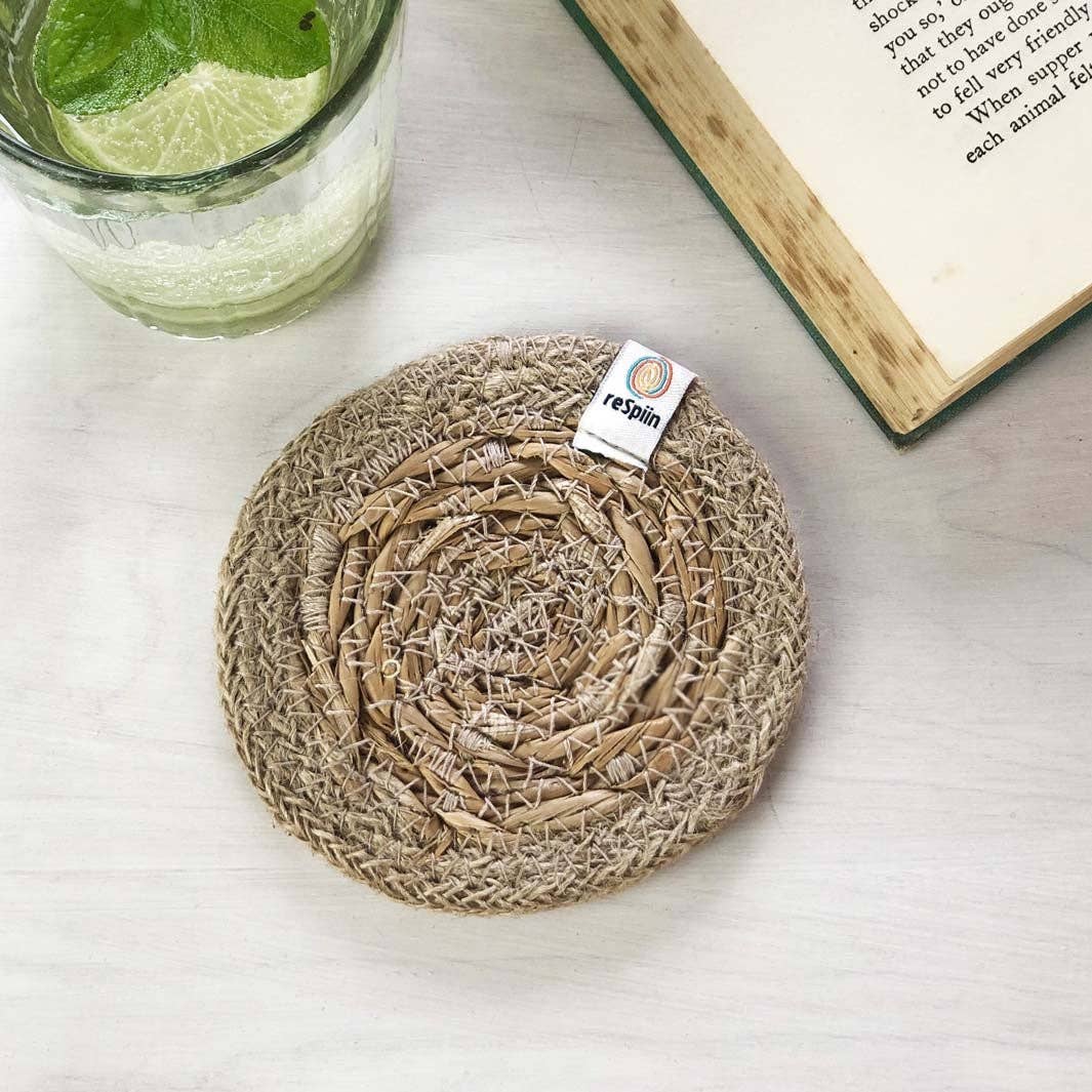 Set of 6 Seagrass & Jute Coasters - Natural/Natural