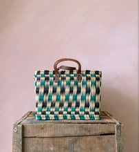 Chequered Reed Basket - Green & Indigo