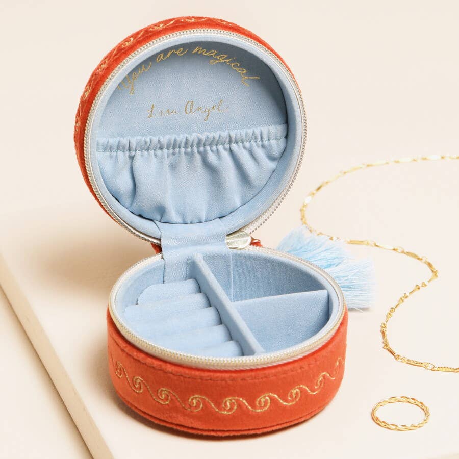 Rust Celestial Velvet Mini Round Travel Jewellery Case