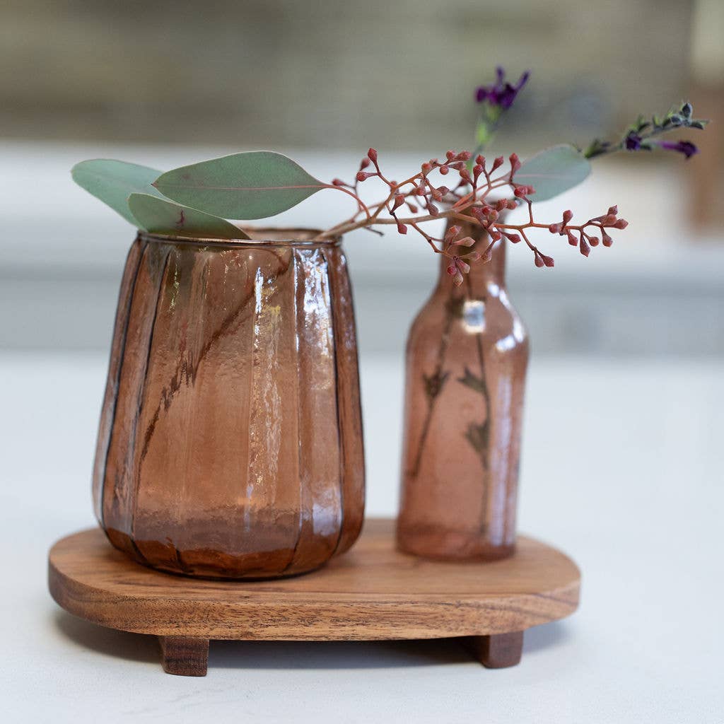 Tabby, Ribbed Short Glass Vase: Brown
