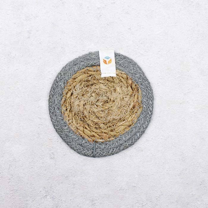 Set of 6 Seagrass & Jute Coasters - Natural/Grey