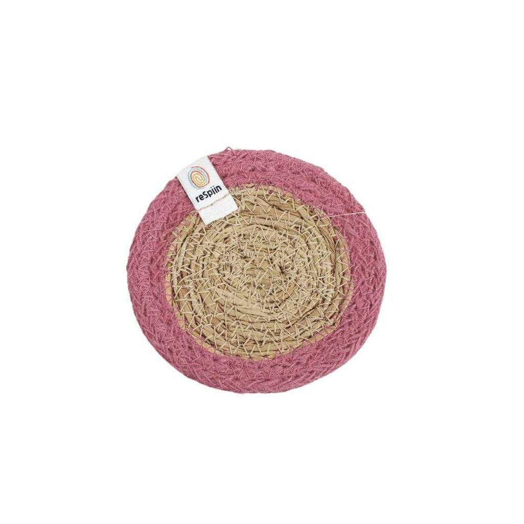 Set of 6 Seagrass & Jute Coasters - Natural/Pink