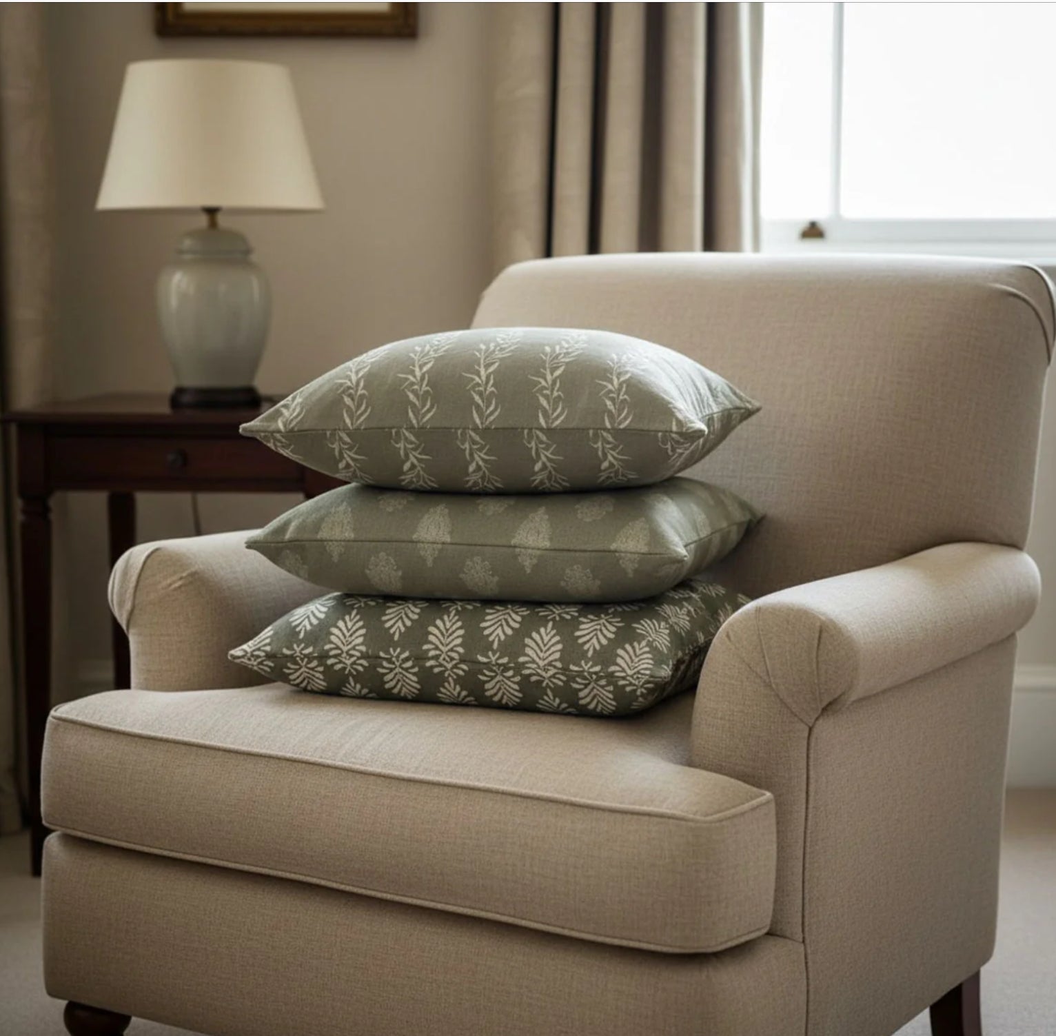 Moss  Leaf Block Print Cushion