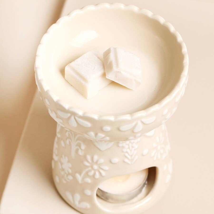 Pink Ceramic Floral Scalloped Edge Wax Burner