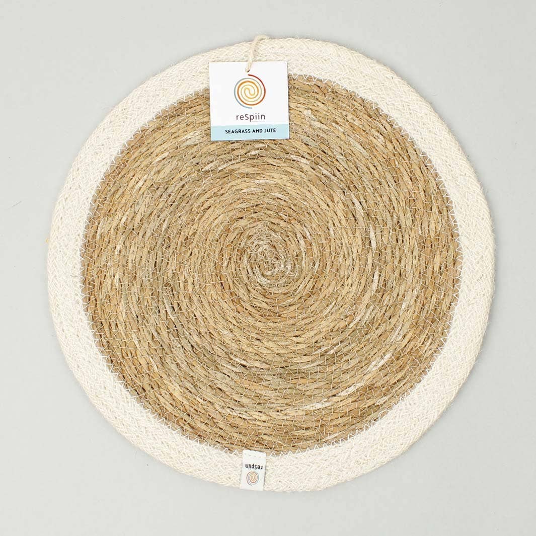 Set of 6 Seagrass & Jute Tablemats - Natural/White