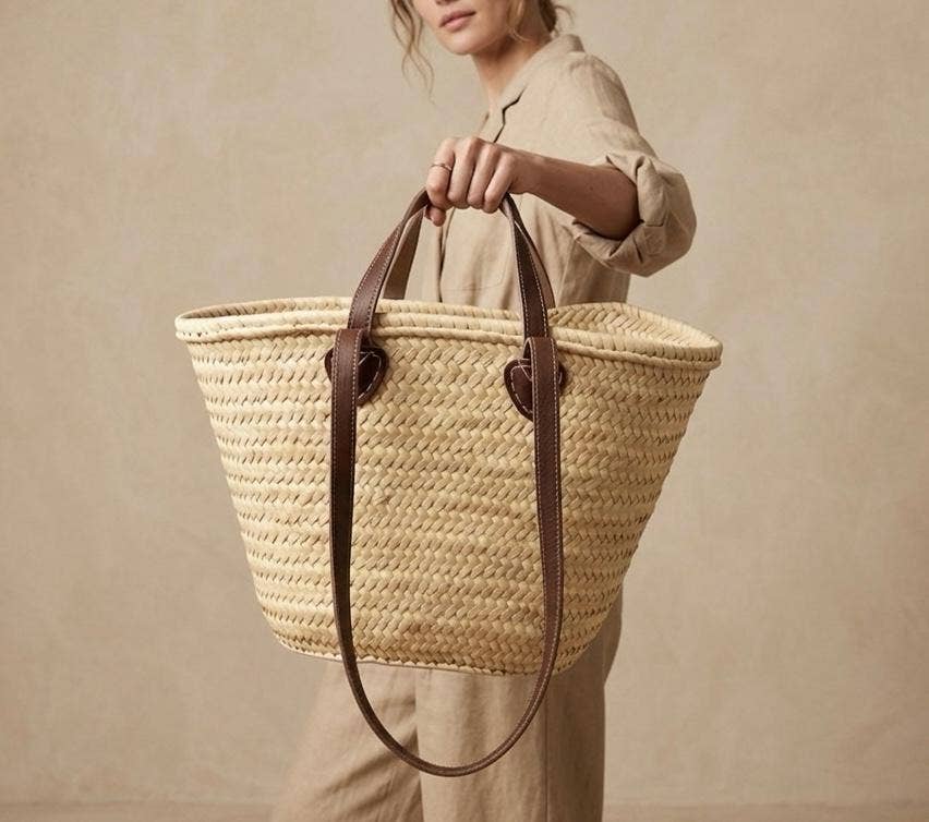 Moroccan Straw Tote with Long Leather Straps – Bag