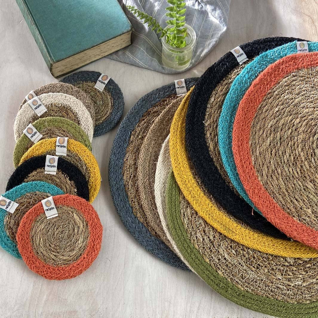 Set of 6 Seagrass & Jute Tablemats - Natural/White