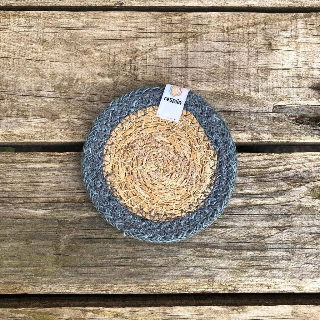 Set of 6 Seagrass & Jute Coasters - Natural/Grey