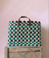 Chequered Reed Basket - Green & Indigo