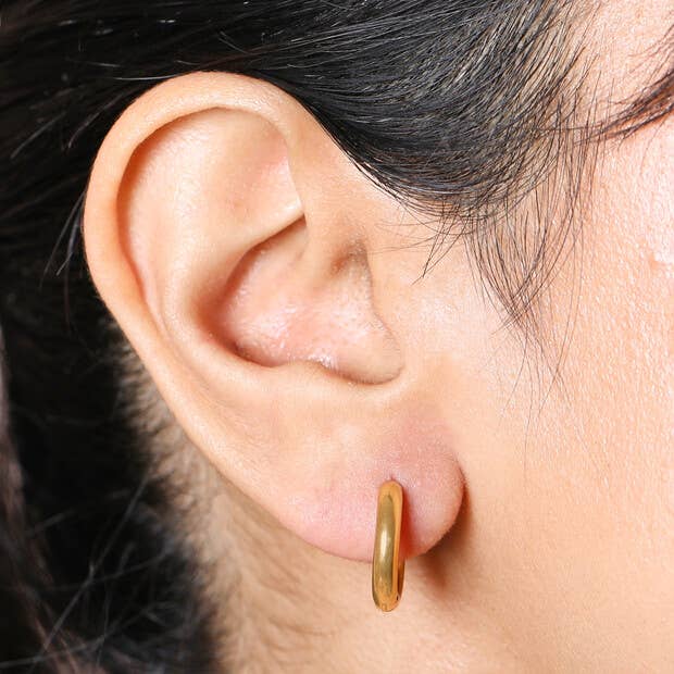Gold Stainless Steel Huggie Hoop Earrings