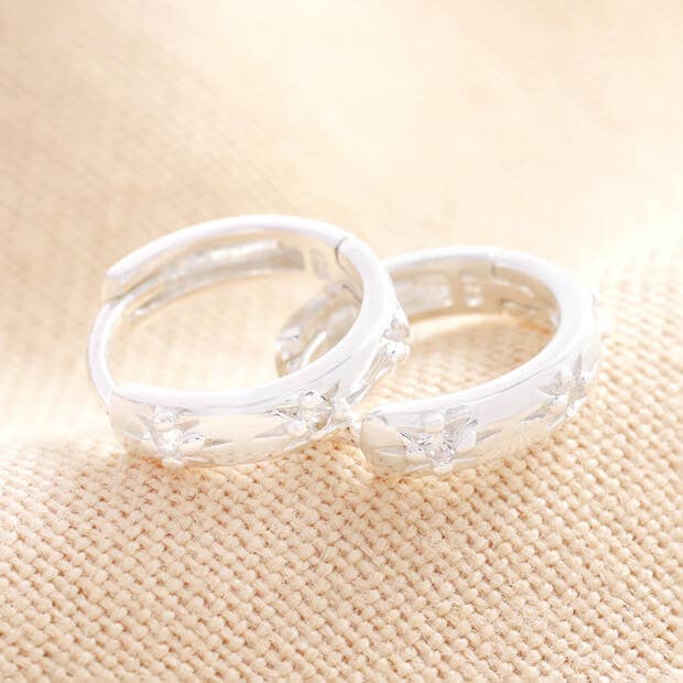 Sterling Silver Crystal Huggie Hoop Earrings in Silver