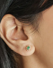 Green Crystal & Pearl Earrings in Gold