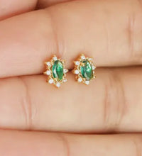 Green Crystal & Pearl Earrings in Gold