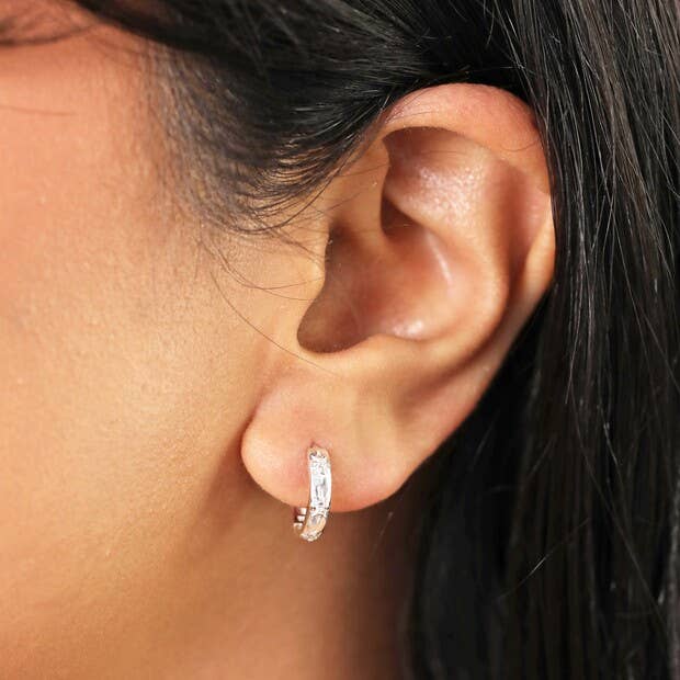 Sterling Silver Crystal Huggie Hoop Earrings in Silver