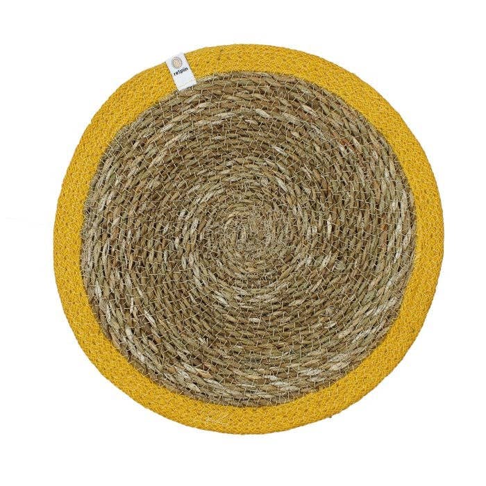Set of 6 Seagrass & Jute Tablemats - Natural/Yellow