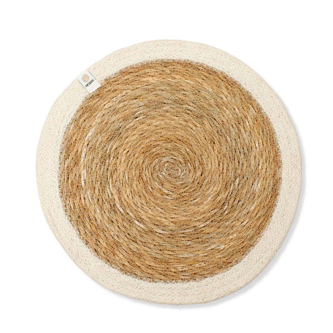 Set of 6 Seagrass & Jute Tablemats - Natural/White