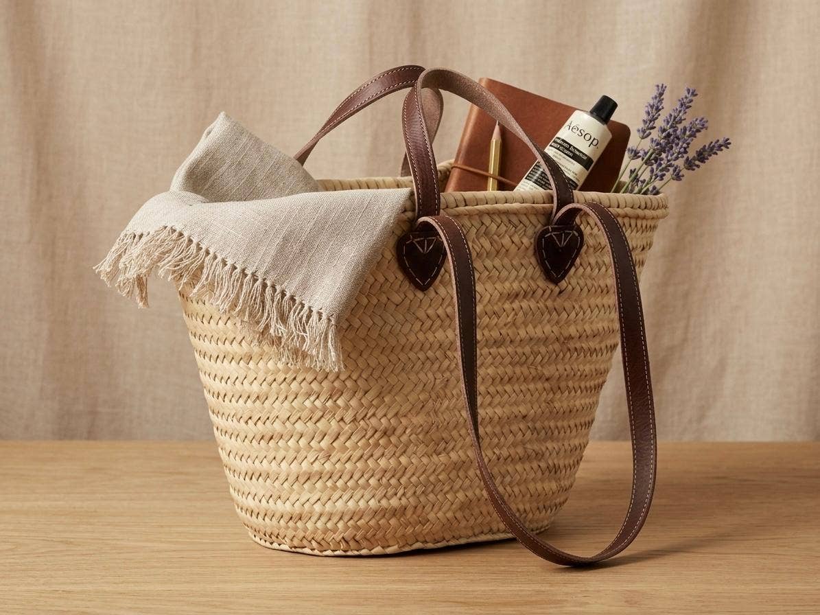 Moroccan Straw Tote with Long Leather Straps – Bag