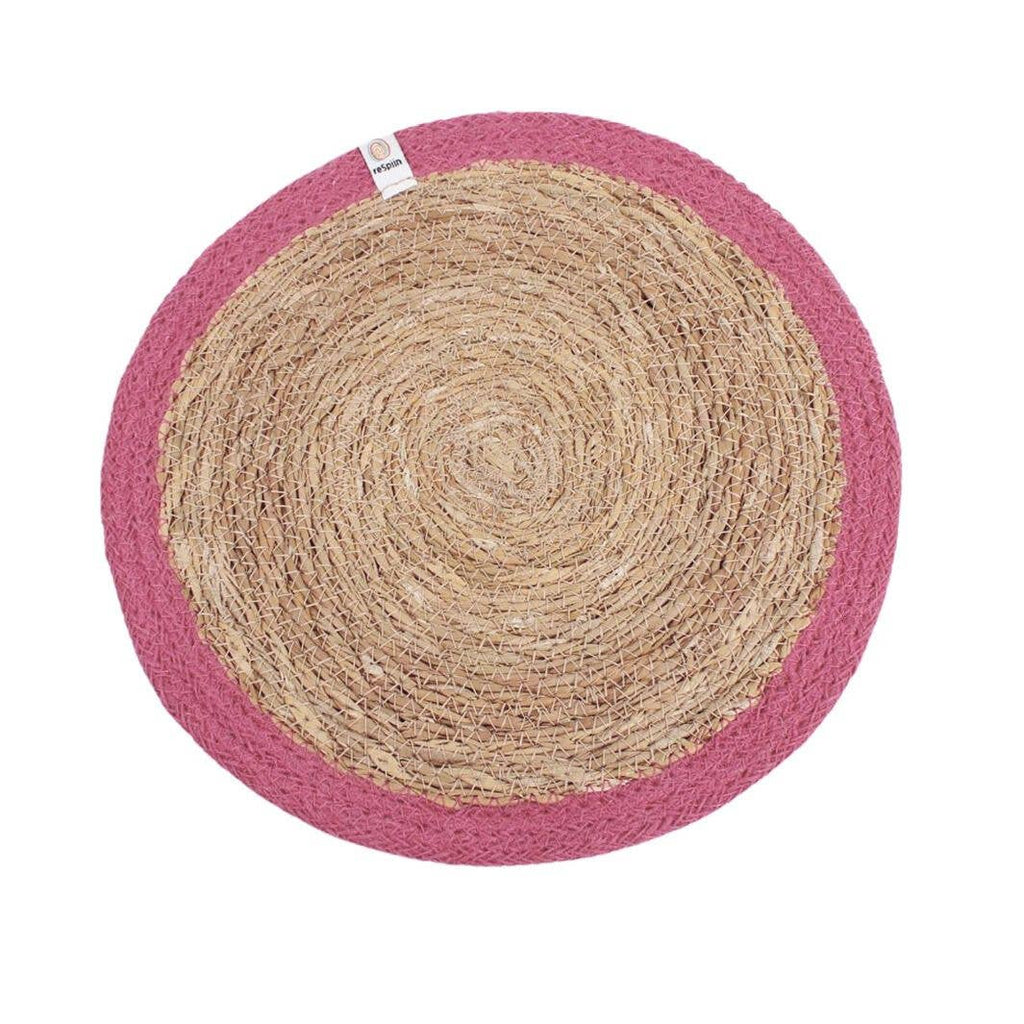 Set of 6 Seagrass & Jute Tablemats - Natural/Pink