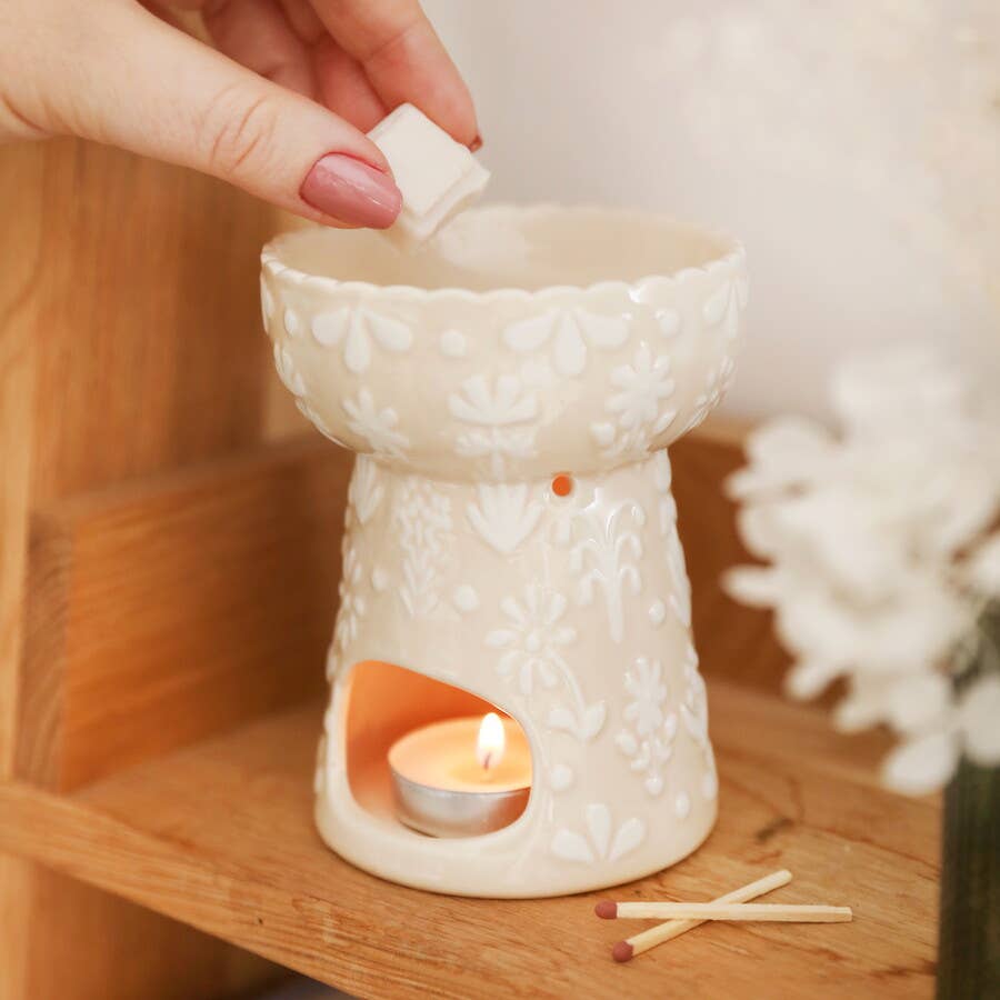 Pink Ceramic Floral Scalloped Edge Wax Burner