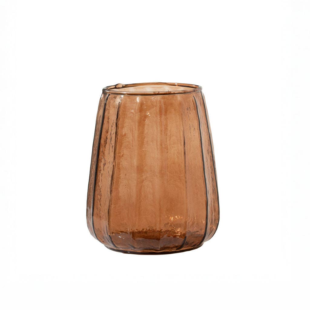 Tabby, Ribbed Short Glass Vase: Clear
