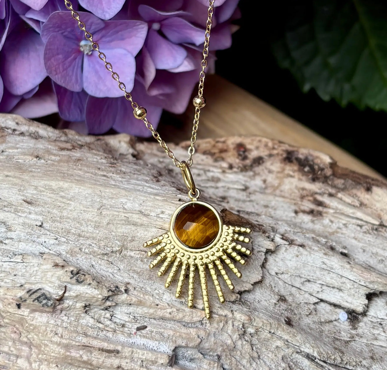 Gold Feather Tiger Eye Necklace