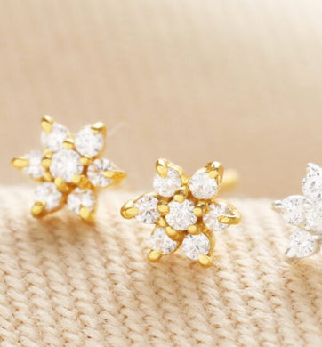 Gold Crystal Star Flower Earrings