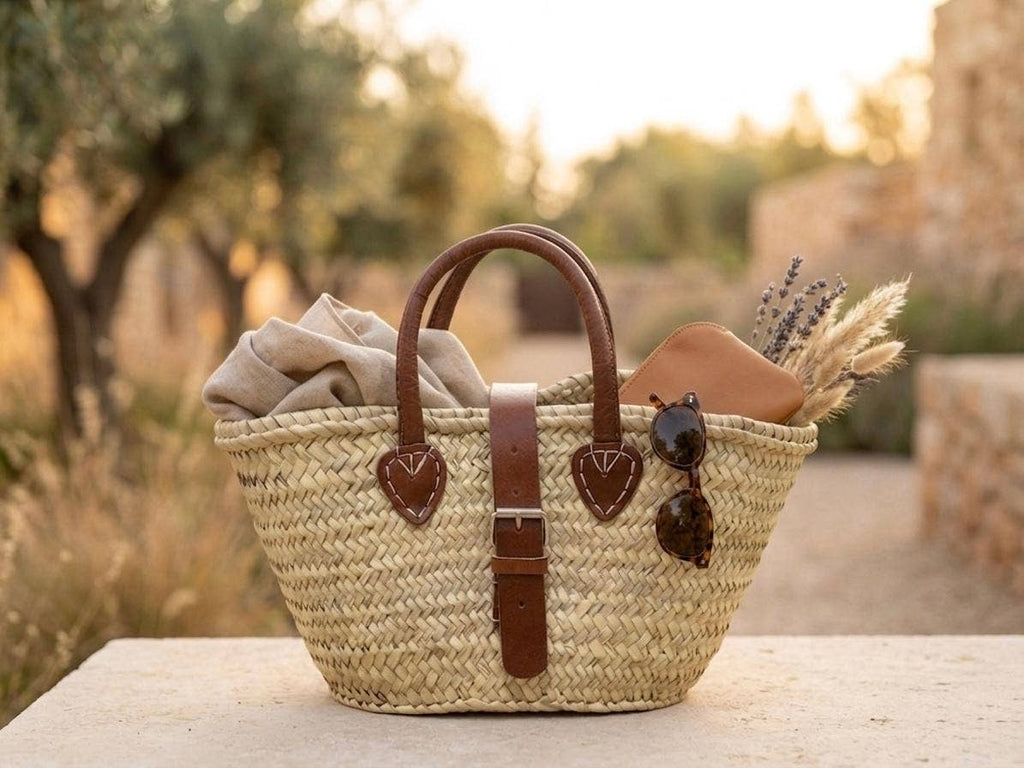 Moroccan Straw Bag with Leather Buckle – Beach Tote