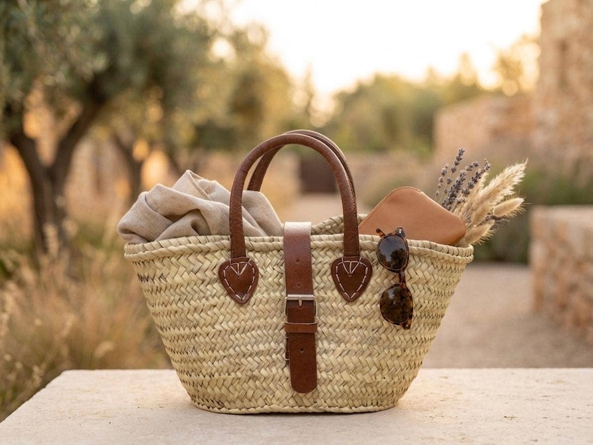 Moroccan Straw Bag with Leather Buckle – Beach Tote