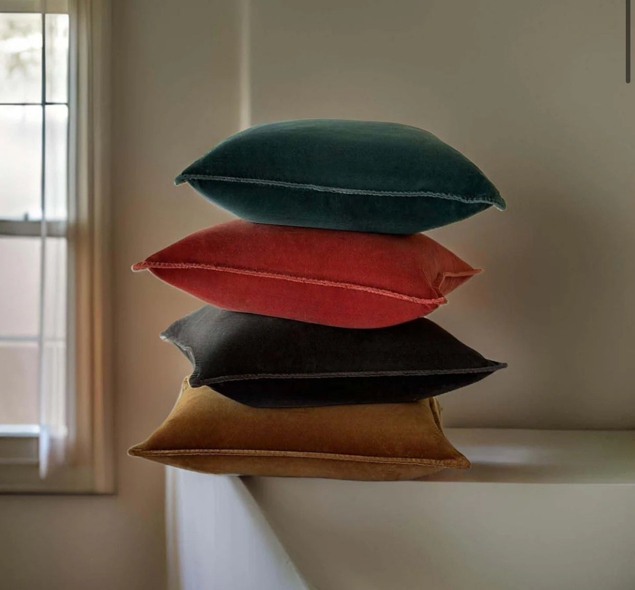 Pacific Green Stonewashed Velvet Cushion