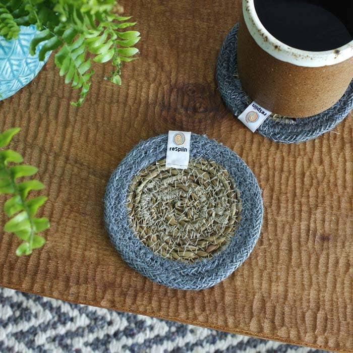 Set of 6 Seagrass & Jute Coasters - Natural/Grey