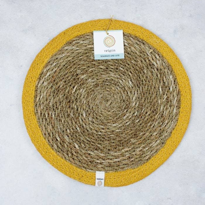 Set of 6 Seagrass & Jute Tablemats - Natural/Yellow