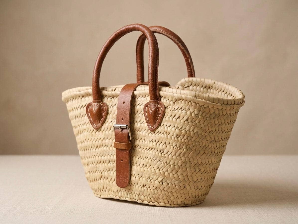 Moroccan Straw Bag with Leather Buckle – Beach Tote