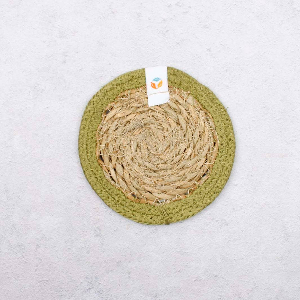 Set of 6 Seagrass & Jute Coasters - Natural/Green