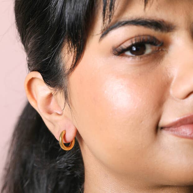 Gold Stainless Steel Huggie Hoop Earrings