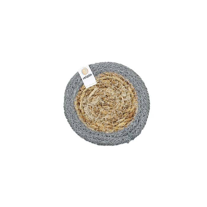 Set of 6 Seagrass & Jute Coasters - Natural/Grey