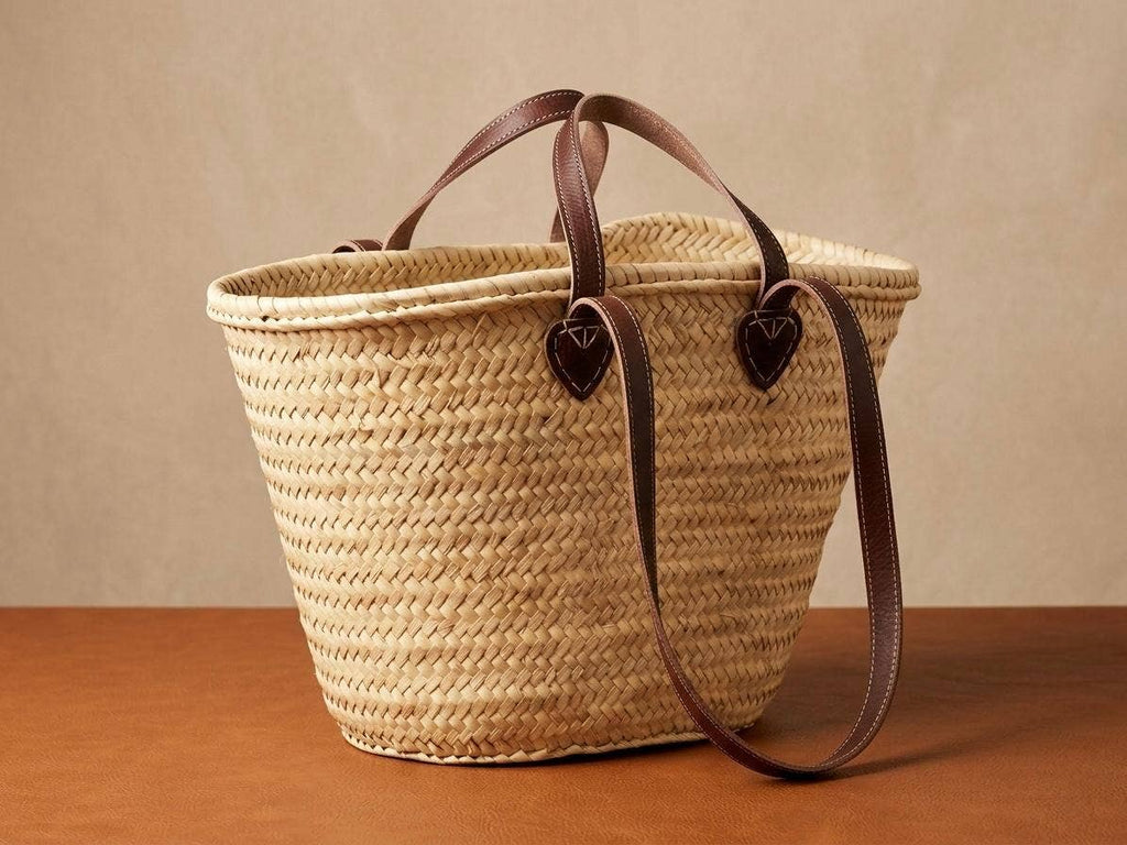 Moroccan Straw Tote with Long Leather Straps – Bag