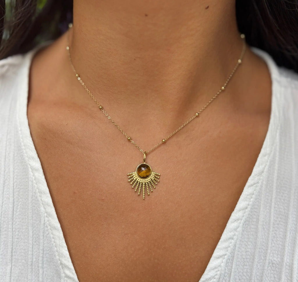 Gold Feather Tiger Eye Necklace