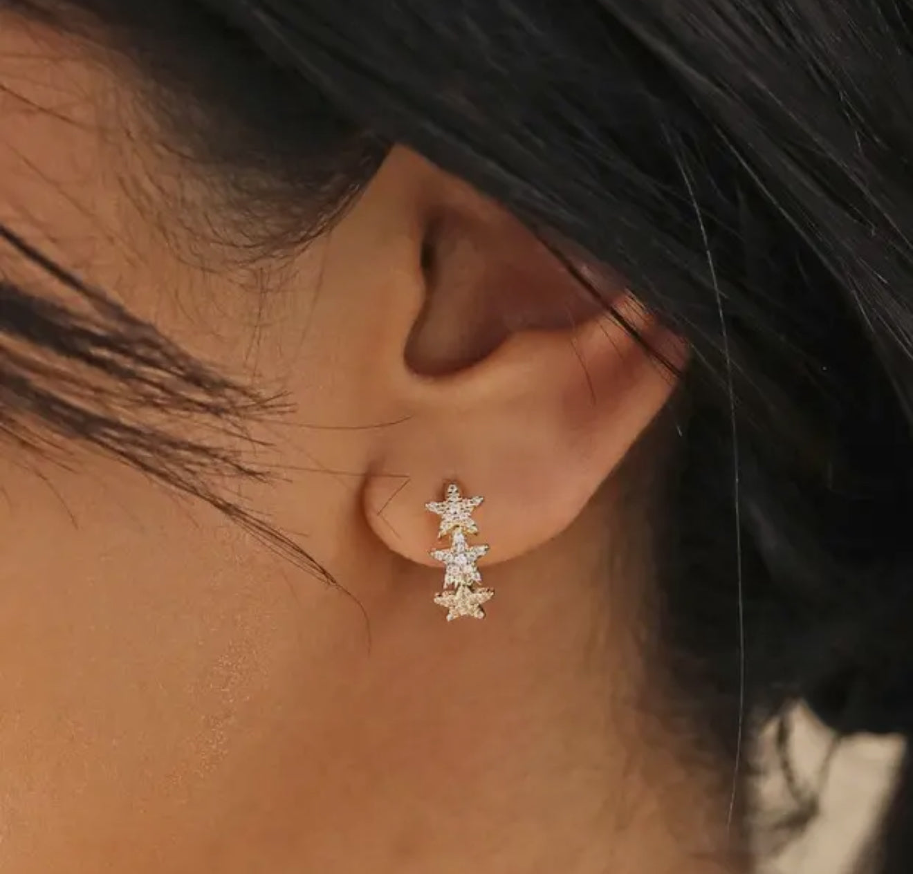 Triple Star Huggie Hoop Earrings