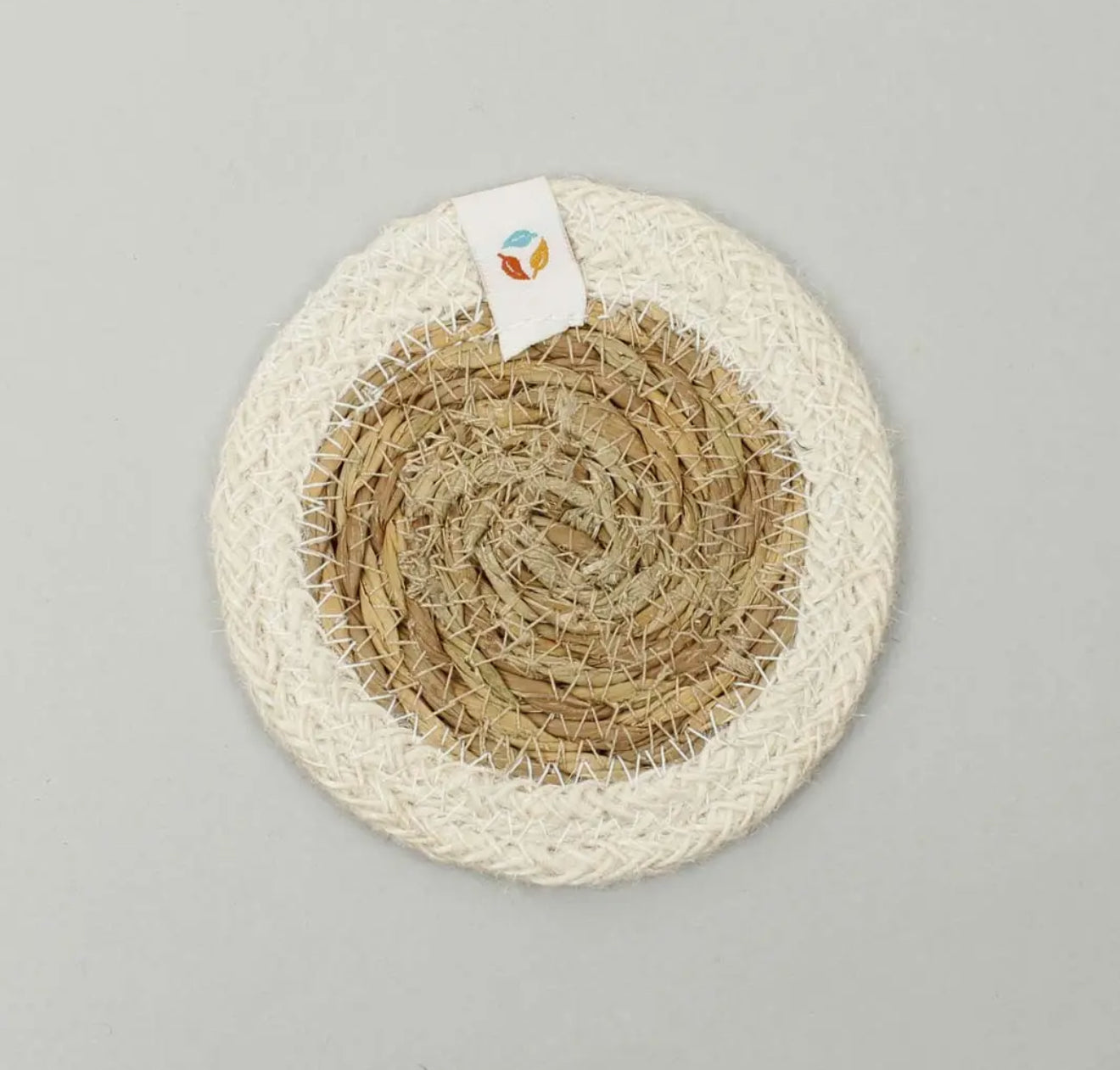 Set of 6 Seagrass & Jute Coasters - Natural/White