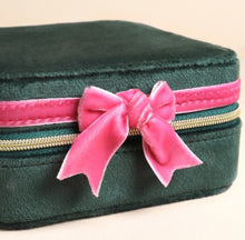 Velvet Bow Jewellery Case  - Green Pink