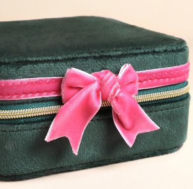 Velvet Bow Jewellery Case  - Green Pink