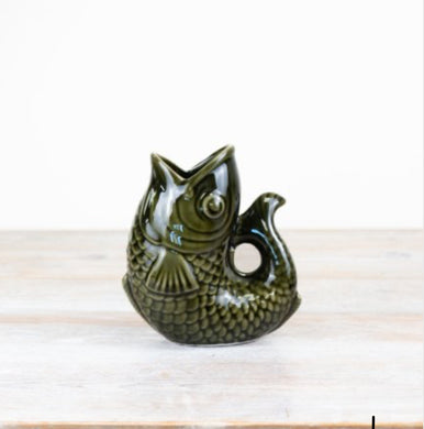 Dark Green Fish Vase /Jug 14cm