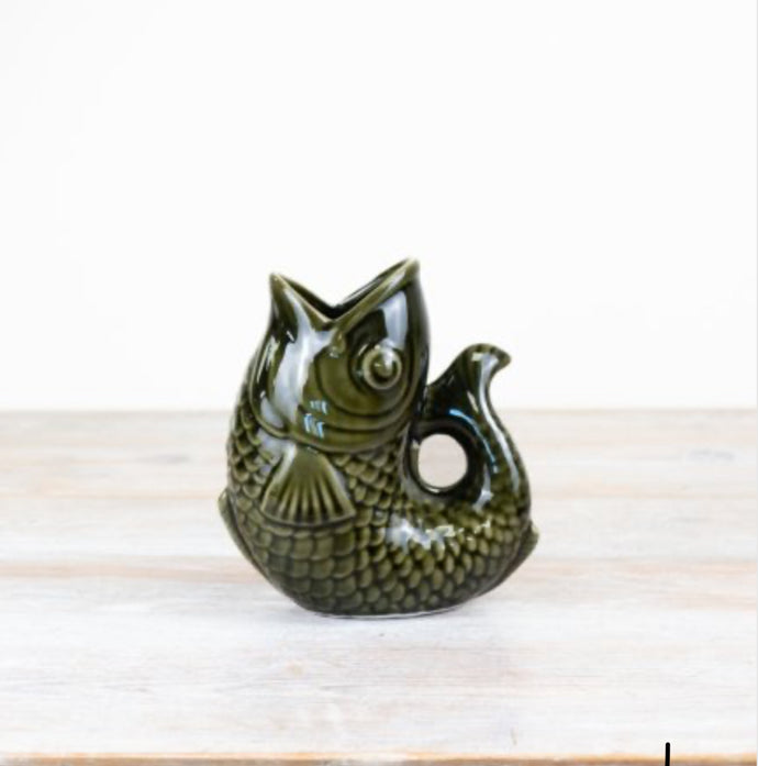 Dark Green Fish Vase /Jug 14cm