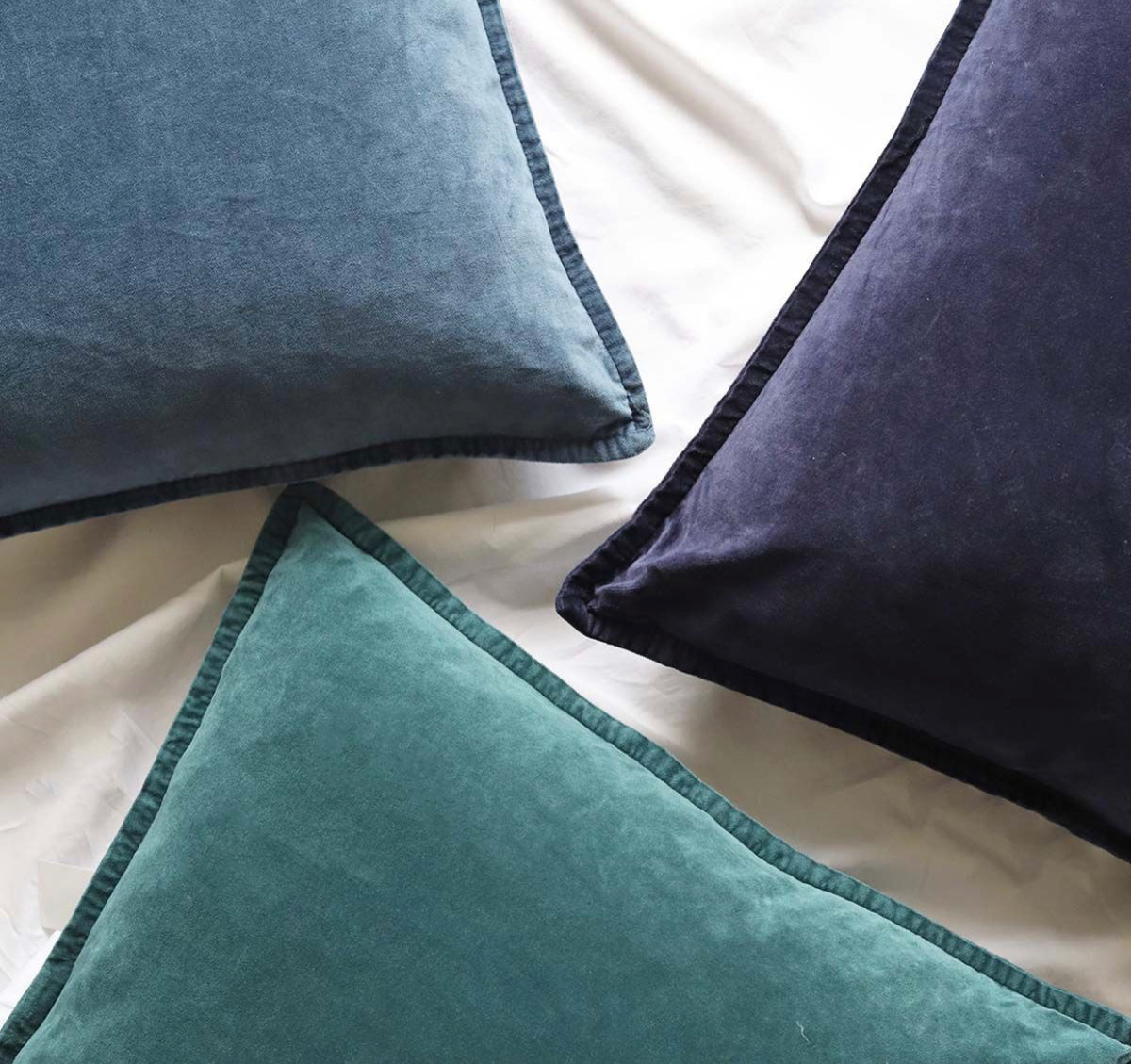 Mid Blue Stonewashed Velvet Cushion